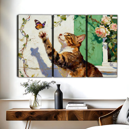 Cat and Butterfly Canvas Wall Art - Whimsical Animal Print| Liberty Signs #L309