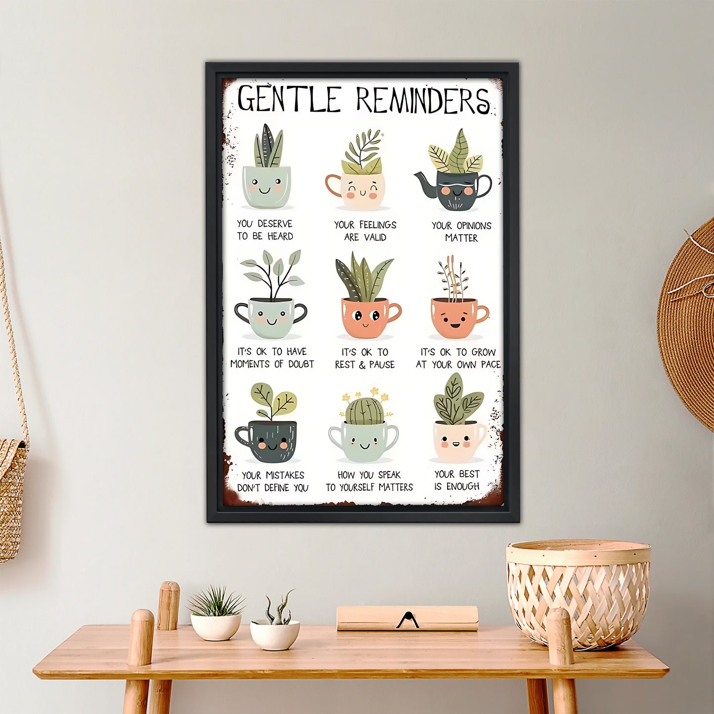 Gentle Reminders Plant Care Wall Art - Succulent & Cactus Canvas Print|Liberty Signs #L344