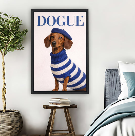 "Dogue" Dachshund in Striped Sweater & Beret Funny Wall Art|Liberty Signs #L875