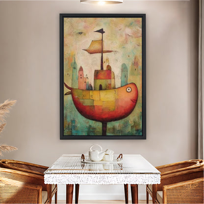 Whimsical Fish-Shaped Boat Castle Fantasy Art Print| Liberty Signs #L1561