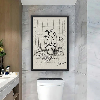 Dog on Toilet Reading Newspaper Sketch Bathroom Wall Art| Liberty Signs #L883