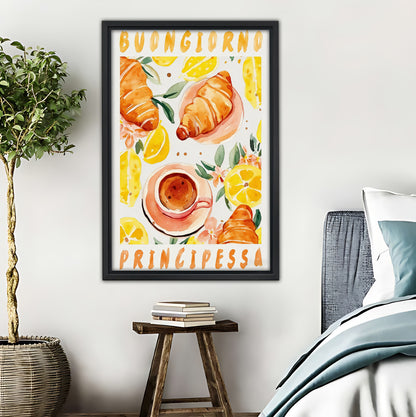 "Buongiorno Principessa" Italian Breakfast Art Print | Retro Kitchen Decor|Liberty Signs #L415