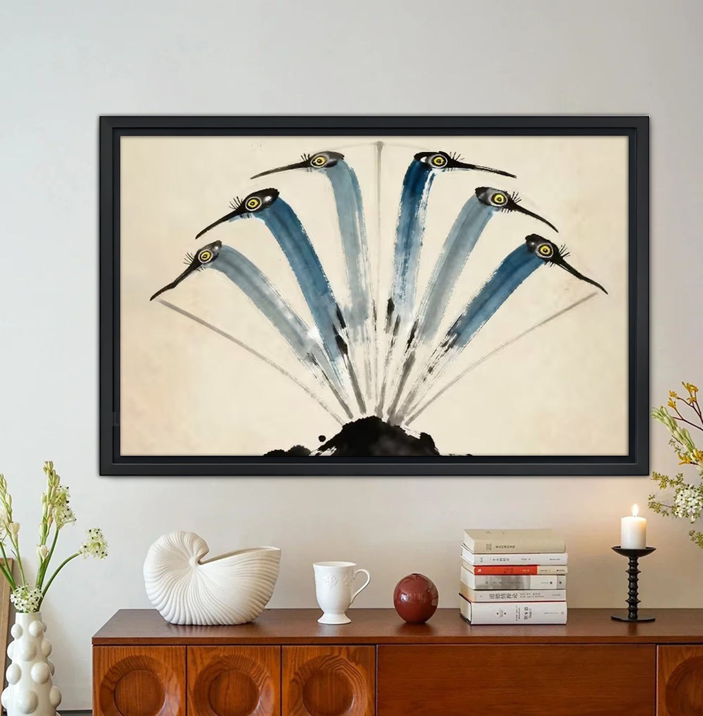 Surreal Peacock-Shaped Crane Heads Fantasy Wall Art Print| Liberty Signs #L1616