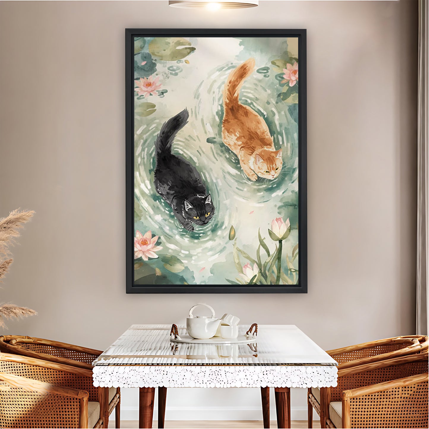 Serene Watercolor Two Cats with Flowers Art| Liberty Signs #L1534