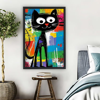 Colorful Pop Art Black Cat Illustration Wall Print|Liberty Signs #L859