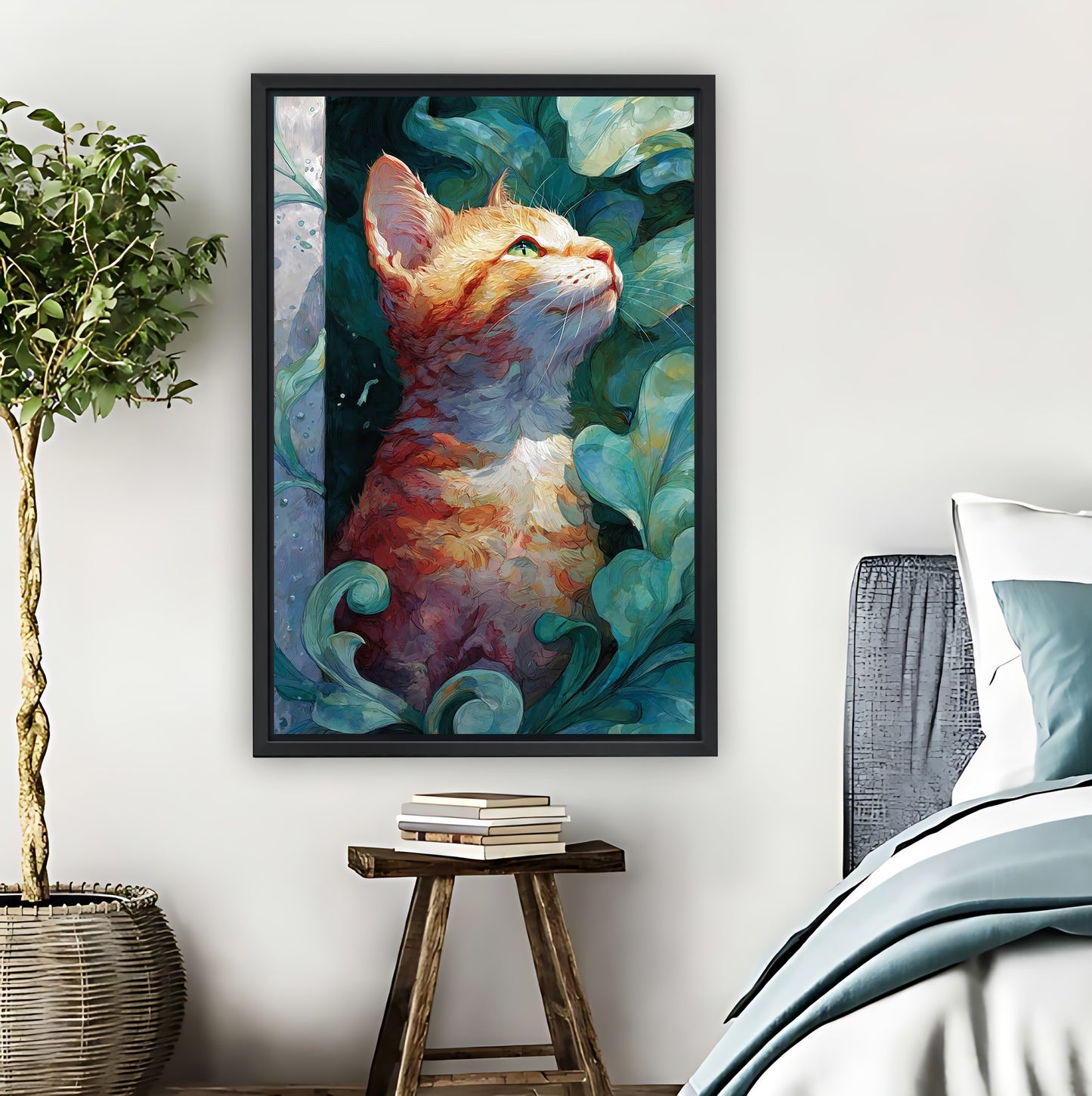 Whimsical Orange Cat in Floral Art Print|Liberty Signs #L802