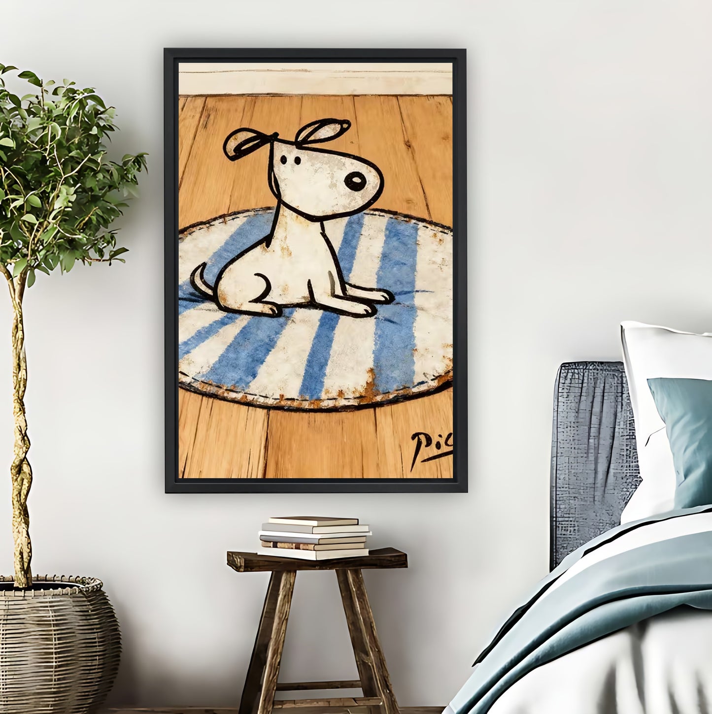 Cute Cartoon Dog on Striped Mat Art Print| Liberty Signs #L1610