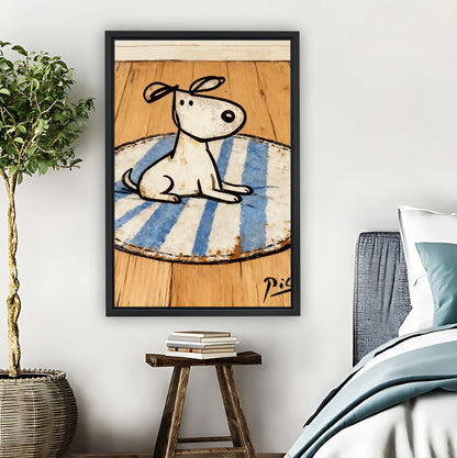 Cute Cartoon Dog on Striped Mat Art Print| Liberty Signs #L1610