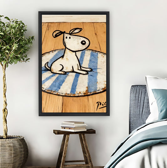 Cute Cartoon Dog on Striped Mat Art Print| Liberty Signs #L1610