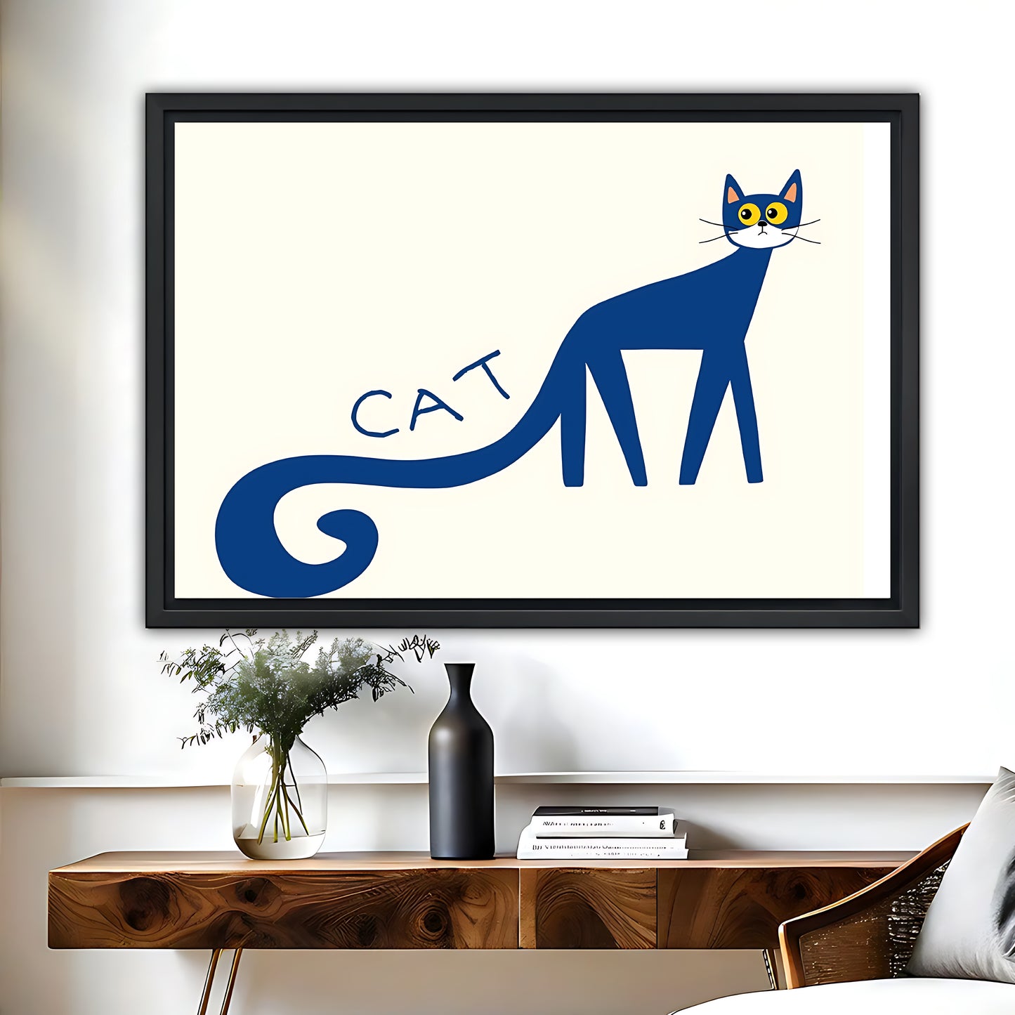 "CAT" Lettering Blue Cat Art Print | Modern Minimalist Pet Wall Decor|Liberty Signs #L522