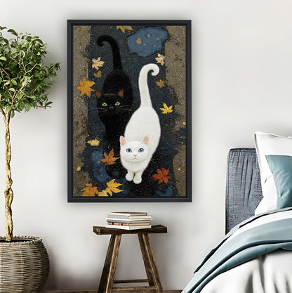 Black & White Cats in Autumn Leaves Whimsical Wall Art|Liberty Signs #L820