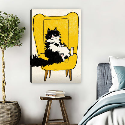 Black & White Cat on Yellow Chair Retro Wall Art| Liberty Signs #L888