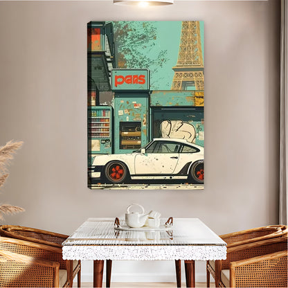Retro Paris Streetscape Porsche Sports Car Art Print| Liberty Signs #L1549