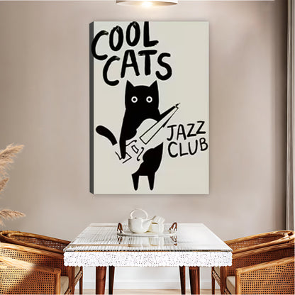 "Cool Cats Jazz Club" Black Cat Guitar Wall Art Print| Liberty Signs #L1605