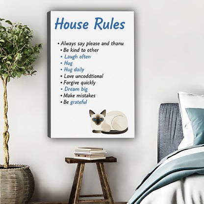 Minimalist House Rules Wall Art with Cute Cat Illustration|Liberty Signs #L498