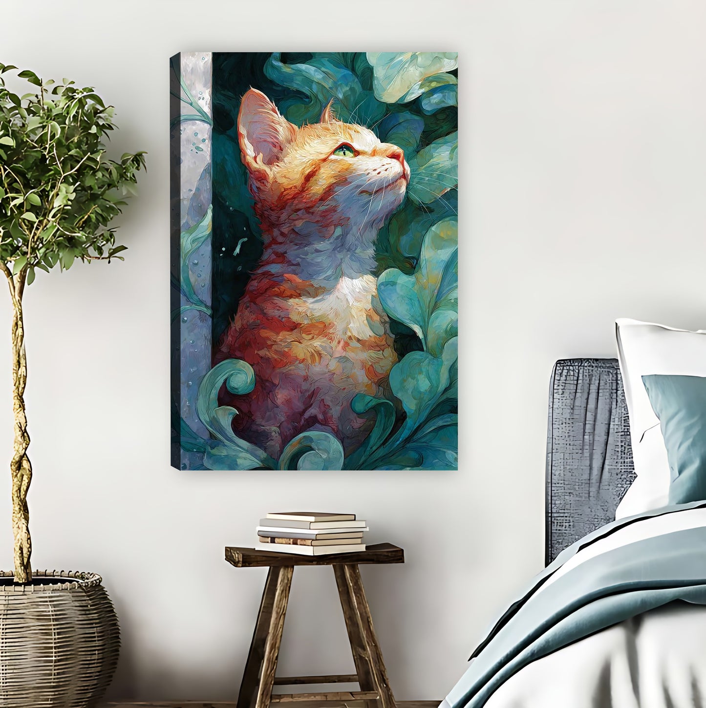 Whimsical Orange Cat in Floral Art Print|Liberty Signs #L802