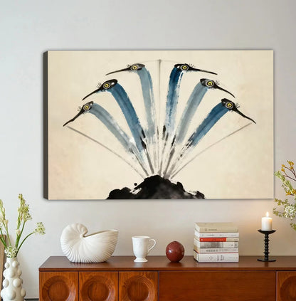 Surreal Peacock-Shaped Crane Heads Fantasy Wall Art Print| Liberty Signs #L1616
