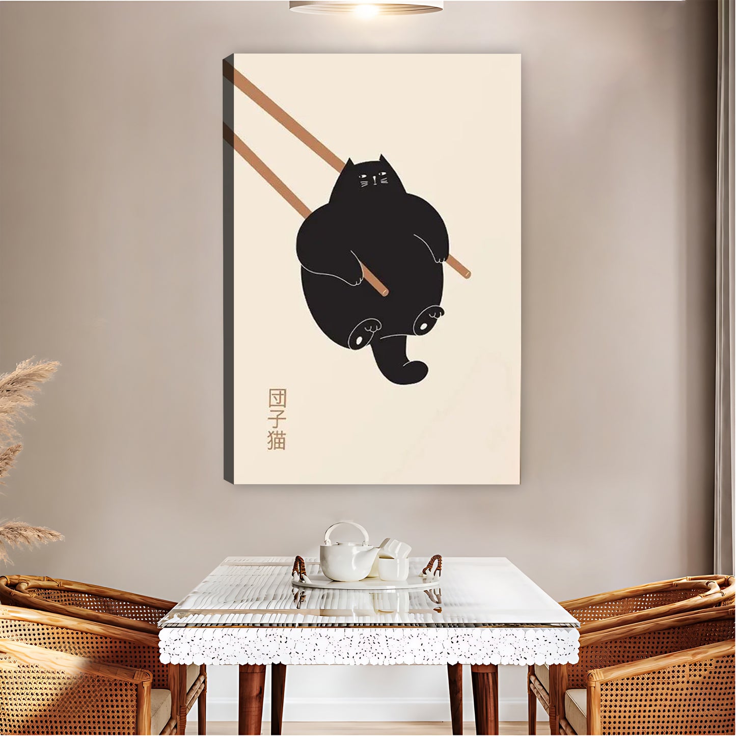 Black Cat with Chopsticks Funny Asian Inspired Wall Art| Liberty Signs #L1506