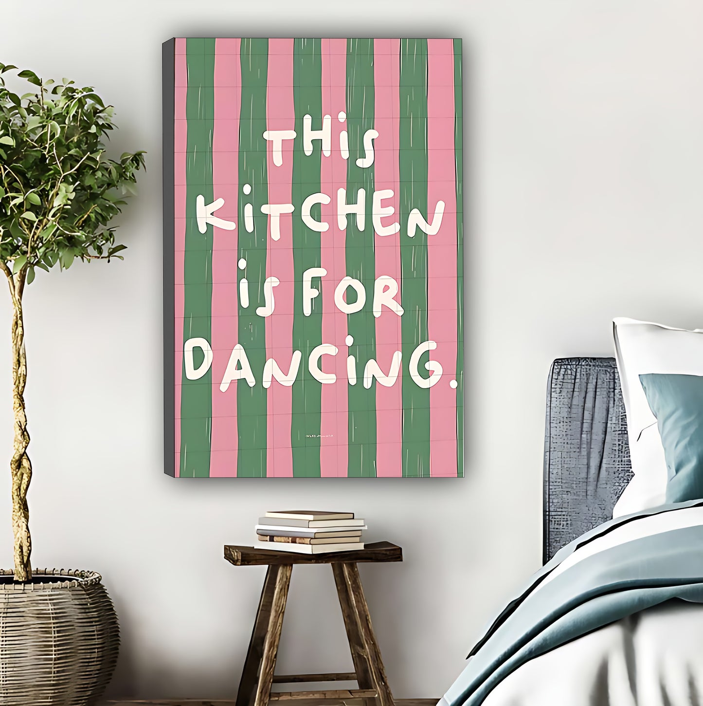 "This Kitchen is for Dancing" Pink & Green Stripe Kitchen Wall Art|Liberty Signs #L555