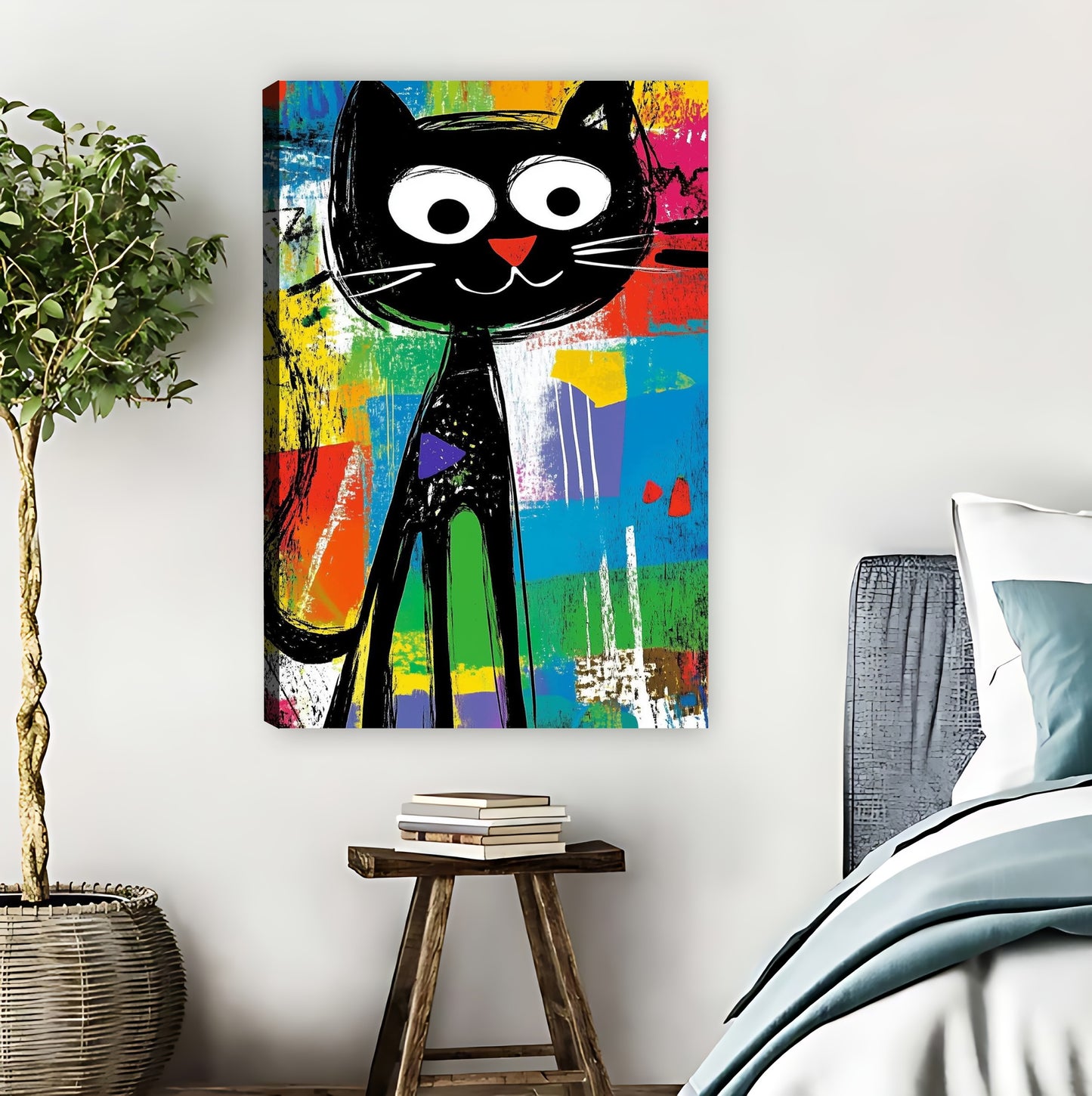 Colorful Pop Art Black Cat Illustration Wall Print|Liberty Signs #L859