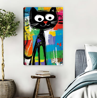 Colorful Pop Art Black Cat Illustration Wall Print|Liberty Signs #L859