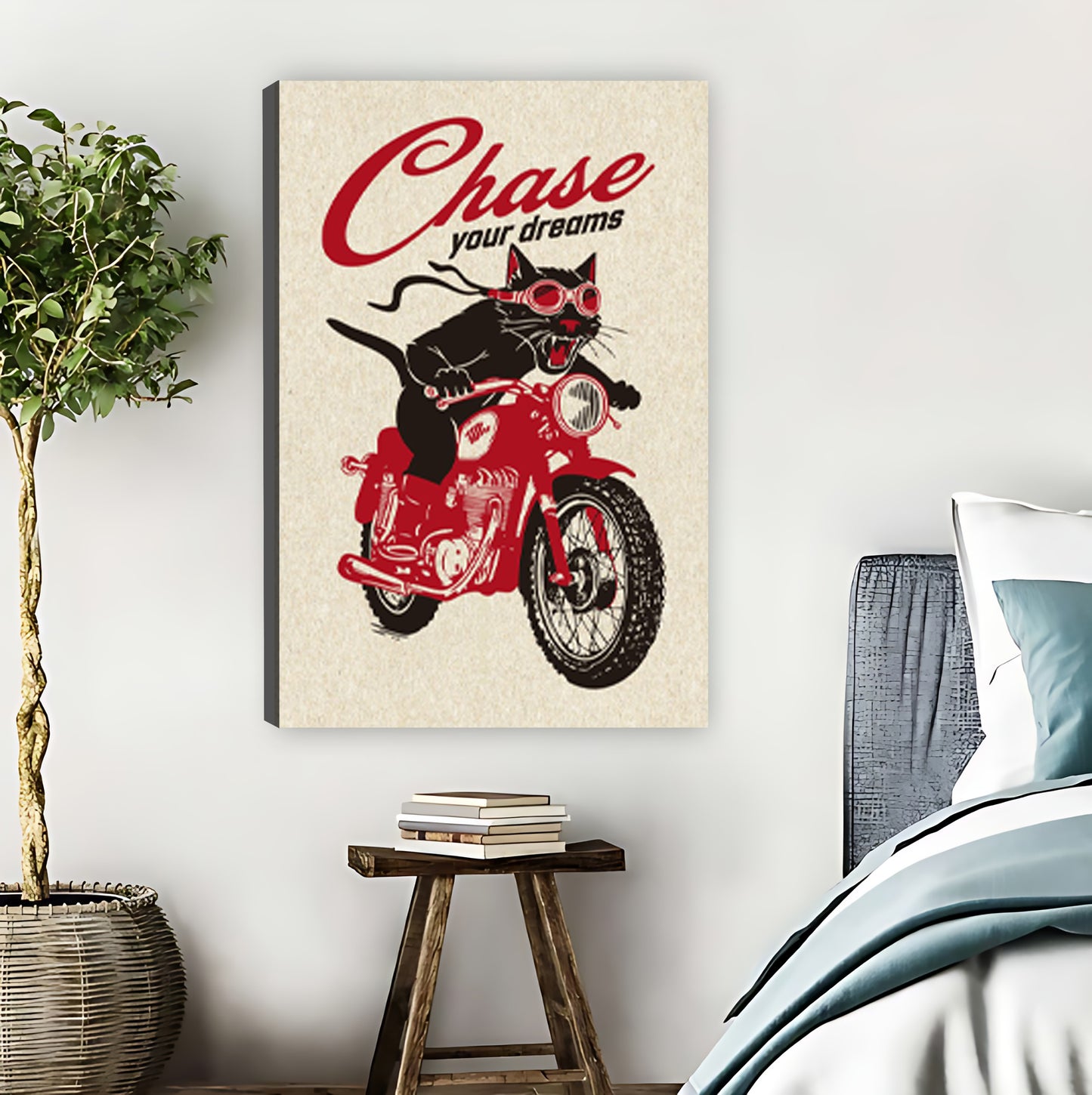 "Chase Your Dreams" Cat on Motorcycle Funny Motivational Wall Art|Liberty Signs #L850