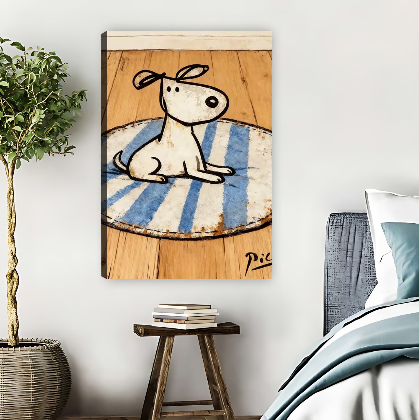 Cute Cartoon Dog on Striped Mat Art Print| Liberty Signs #L1610