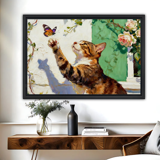 Cat and Butterfly Canvas Wall Art - Whimsical Animal Print| Liberty Signs #L309