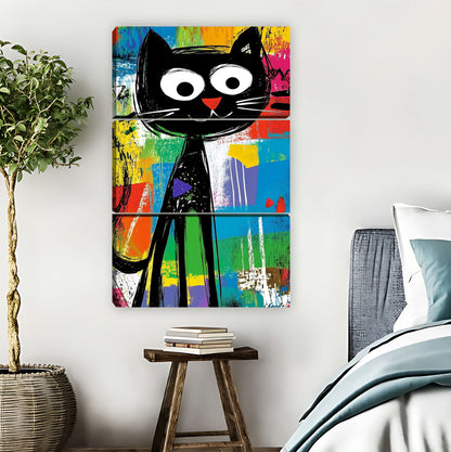 Colorful Pop Art Black Cat Illustration Wall Print|Liberty Signs #L859