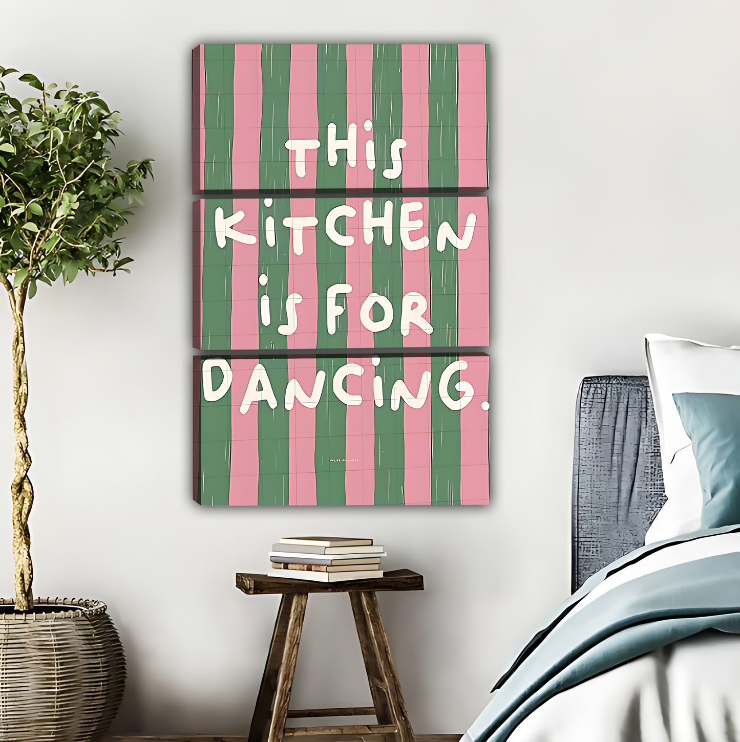 "This Kitchen is for Dancing" Pink & Green Stripe Kitchen Wall Art|Liberty Signs #L555