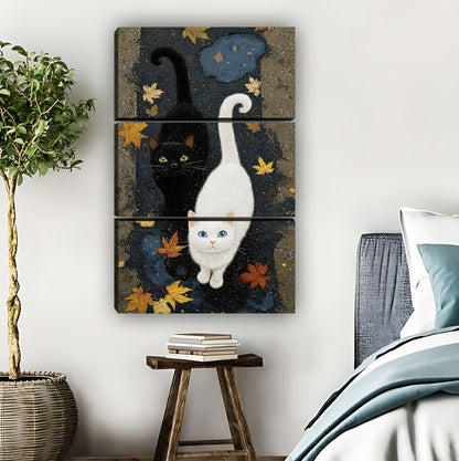Black & White Cats in Autumn Leaves Whimsical Wall Art|Liberty Signs #L820