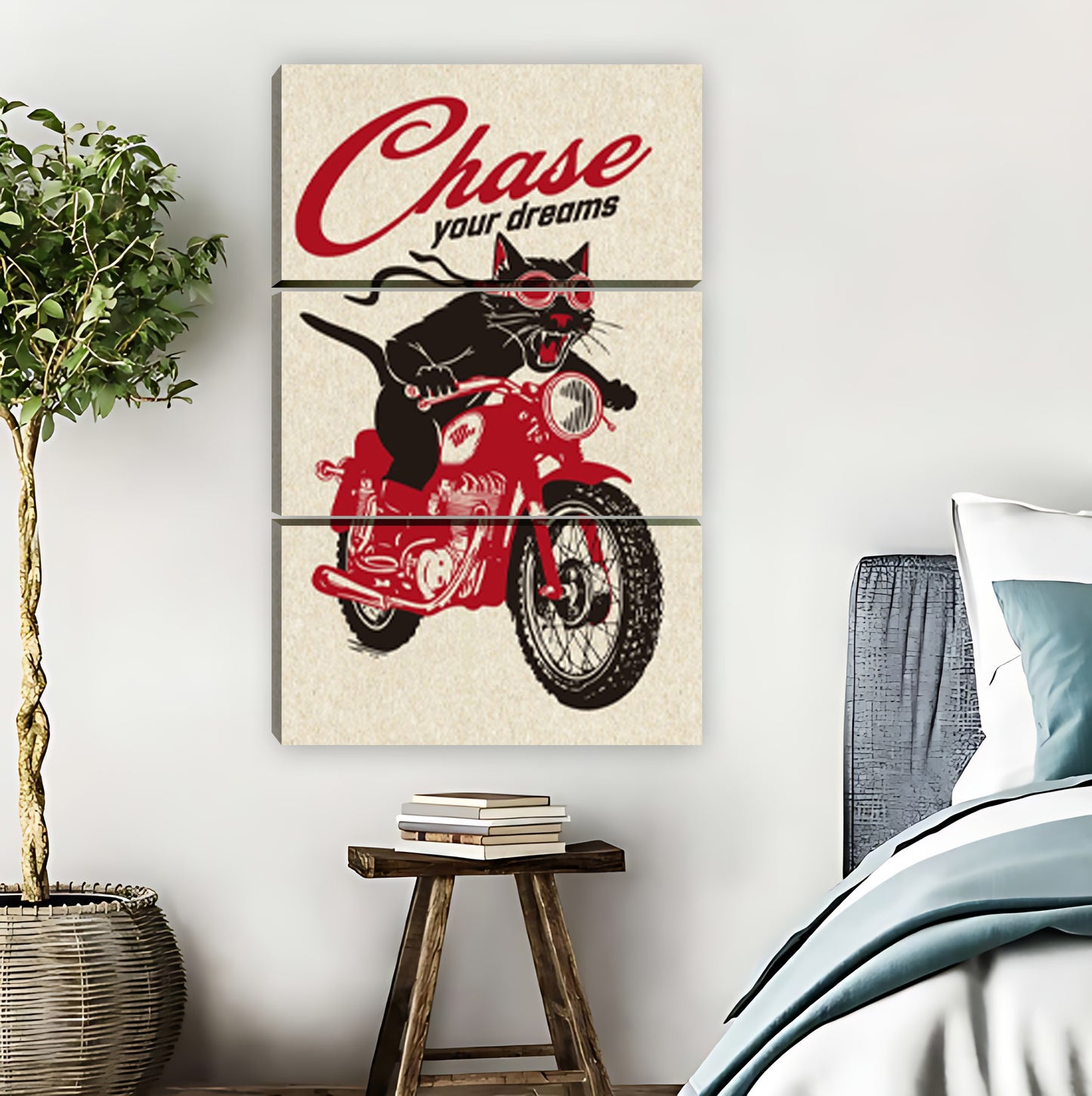 "Chase Your Dreams" Cat on Motorcycle Funny Motivational Wall Art|Liberty Signs #L850