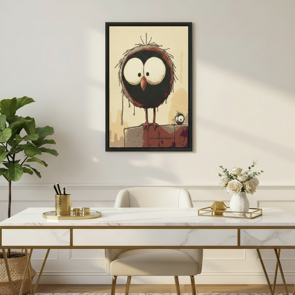 Quirky whimsical bird canvas wall art – funny animal illustration print for modern home decor