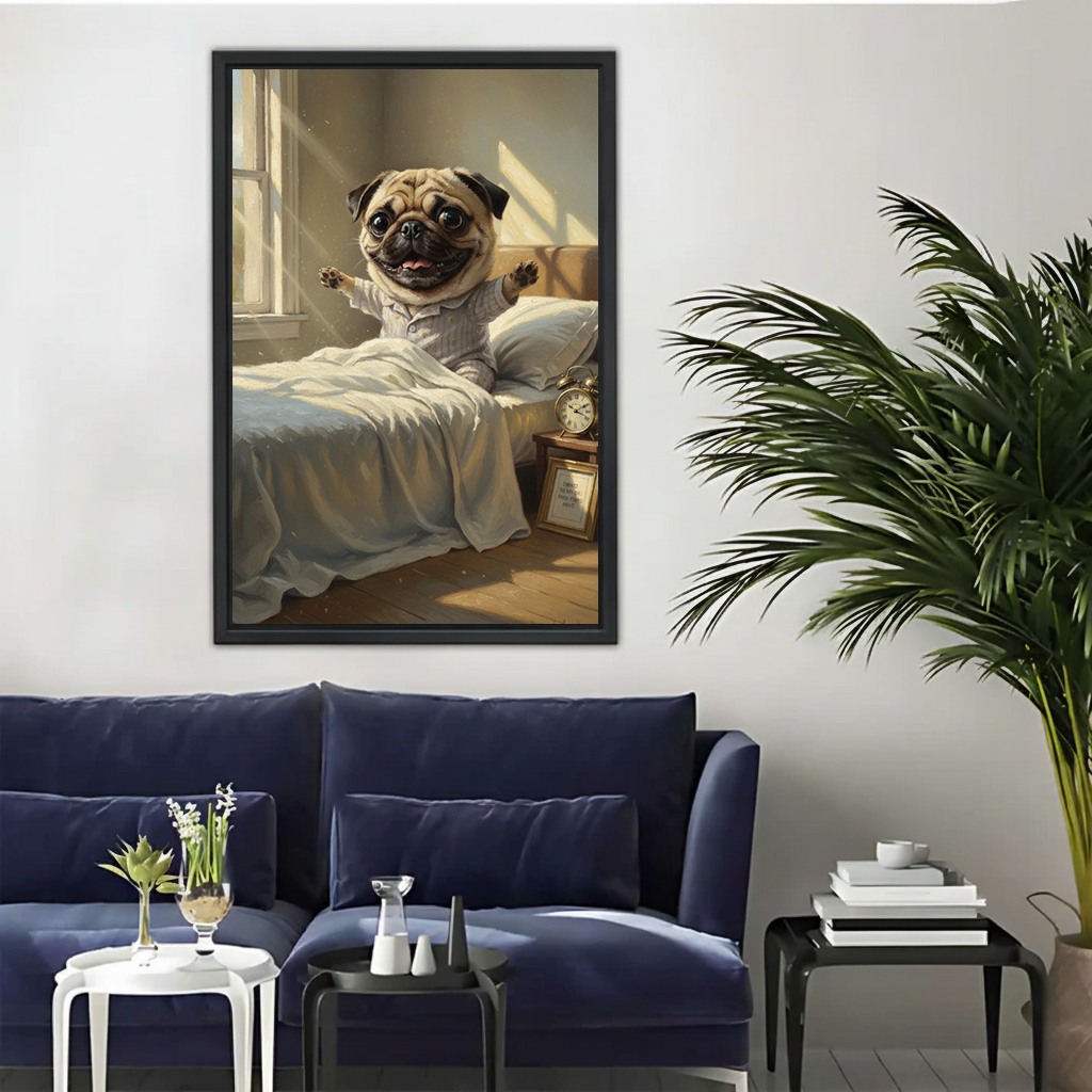 Pug Morning Stretch Canvas Wall Art - Classical Dog Painting Print| Liberty Signs #L303