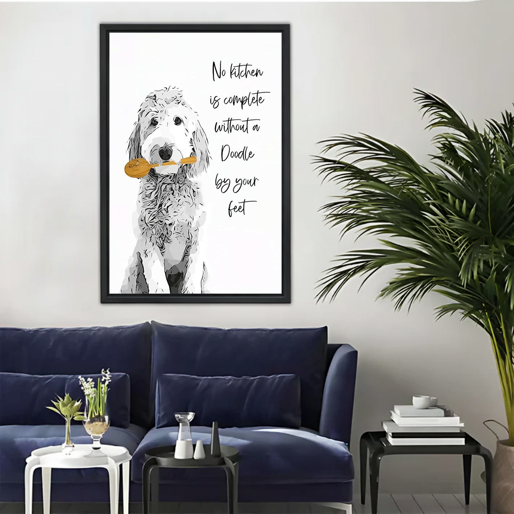 Doodle Kitchen Quote Canvas Wall Art - 'No Kitchen is Complete Without a Doodle' Print| Liberty Signs #L305