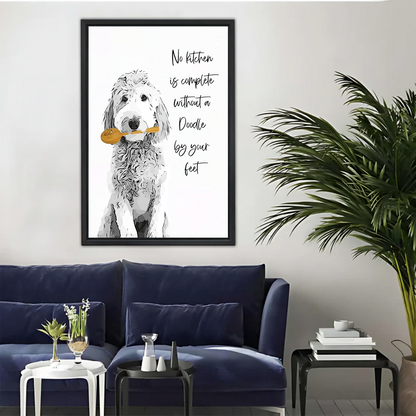 Doodle Kitchen Quote Canvas Wall Art - 'No Kitchen is Complete Without a Doodle' Print| Liberty Signs #L305