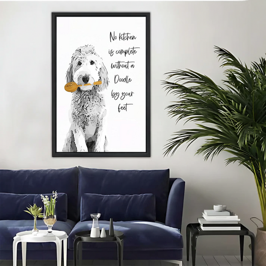 Doodle Kitchen Quote Canvas Wall Art - 'No Kitchen is Complete Without a Doodle' Print| Liberty Signs #L305