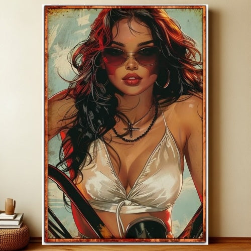 8x12 Pin-Up Girl Metal Sign – Retro Tin Wall Art for Garage & Bar Decor | Liberty Signs #3206