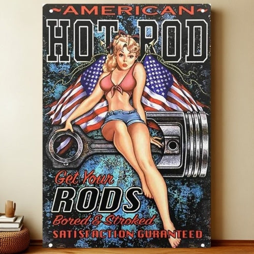 8x12 Pin-Up Girl Metal Sign – Retro Tin Wall Art for Garage & Bar Decor | Liberty Signs #3207
