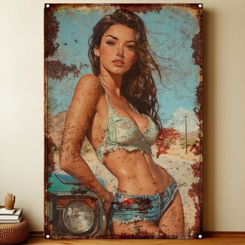 8x12 Pin-Up Girl Metal Sign – Retro Tin Wall Art for Garage & Bar Decor | Liberty Signs #3216