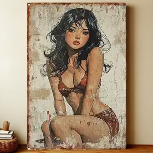8x12 Pin-Up Girl Metal Sign – Retro Tin Wall Art for Garage & Bar Decor | Liberty Signs #3220