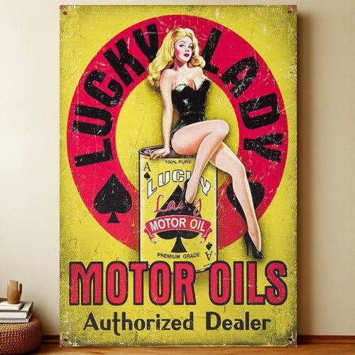8x12 Pin-Up Girl Metal Sign – Retro Tin Wall Art for Garage & Bar Decor | Liberty Signs #3225