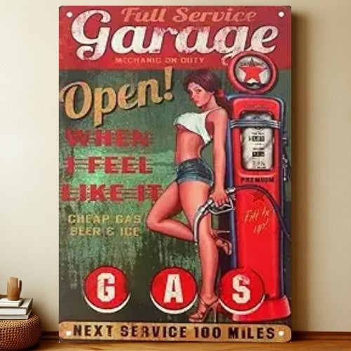 8x12 Pin-Up Girl Metal Sign – Retro Tin Wall Art for Garage & Bar Decor | Liberty Signs #3229