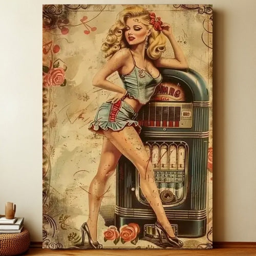 8x12 Pin-Up Girl Metal Sign – Retro Tin Wall Art for Garage & Bar Decor | Liberty Signs #3236