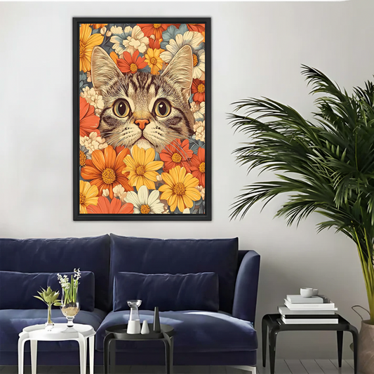 Cat in Flowers Canvas Wall Art - Floral Garden Tabby|Liberty Signs#L327