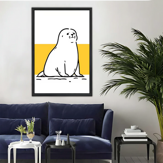 Minimalist Seal Line Art Print - Yellow & White Animal Wall Decor|Liberty Signs #L350