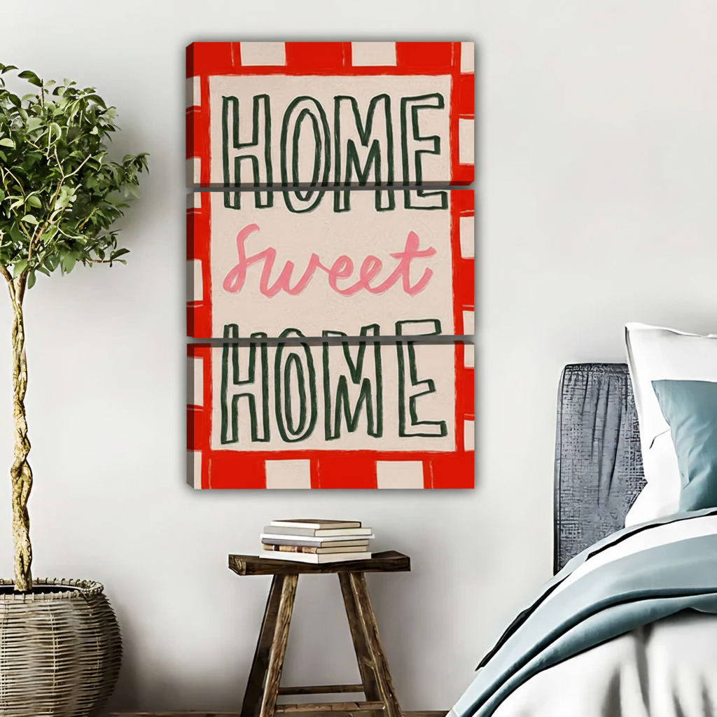 Home Sweet Home Wall Art - Red Checkered Farmhouse Print|Liberty Signs #L458
