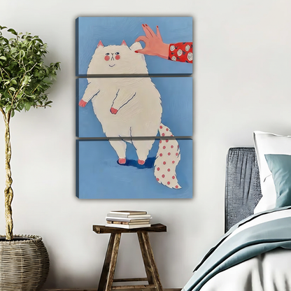 Fluffy White Cat Getting Petted Wall Art - Cute Animal Print|Liberty Signs #L525