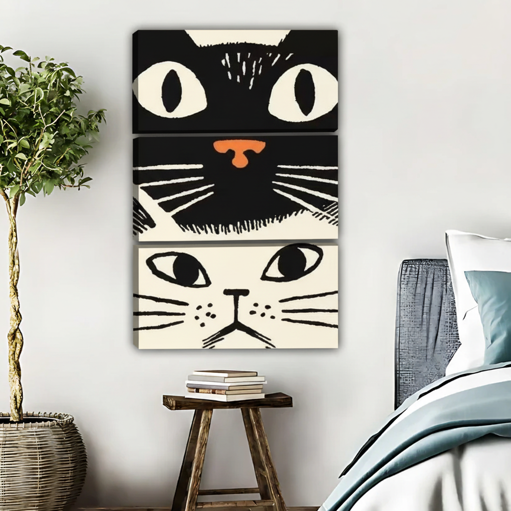 Black and White Cat Art Print - Whimsical Dual Cat Face Wall Decor|Liberty Signs #L433