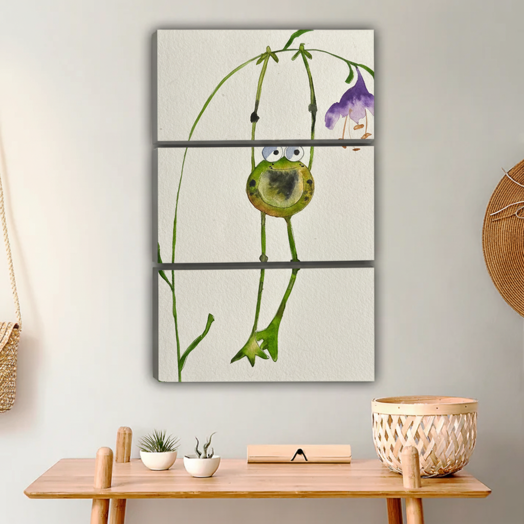 Cute Frog on Flower Swing Wall Art - Whimsical Nursery Canvas|Liberty Signs #L642